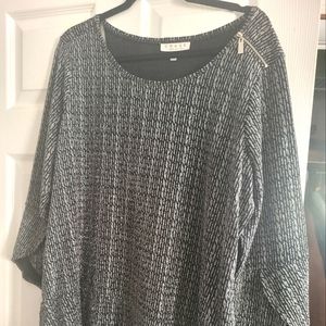 Evening top silver and black, mid elbow bell sleeves